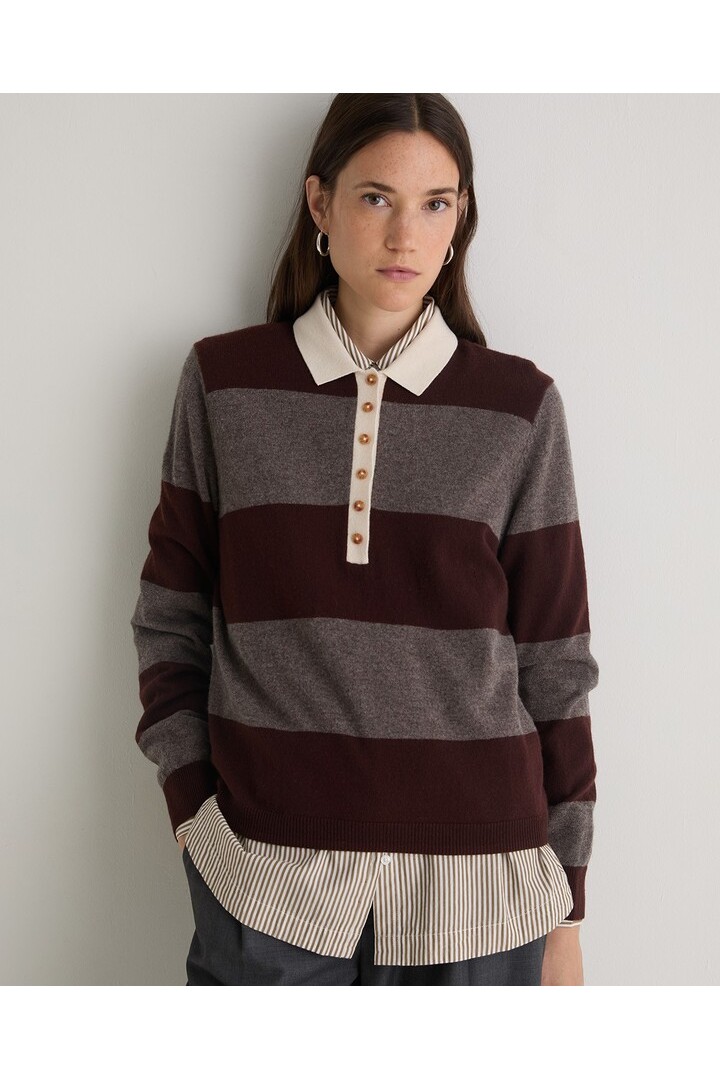 Brown striped wool-blend polo sweater