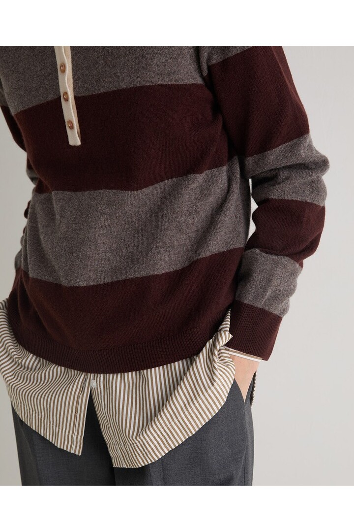 Brown striped wool-blend polo sweater