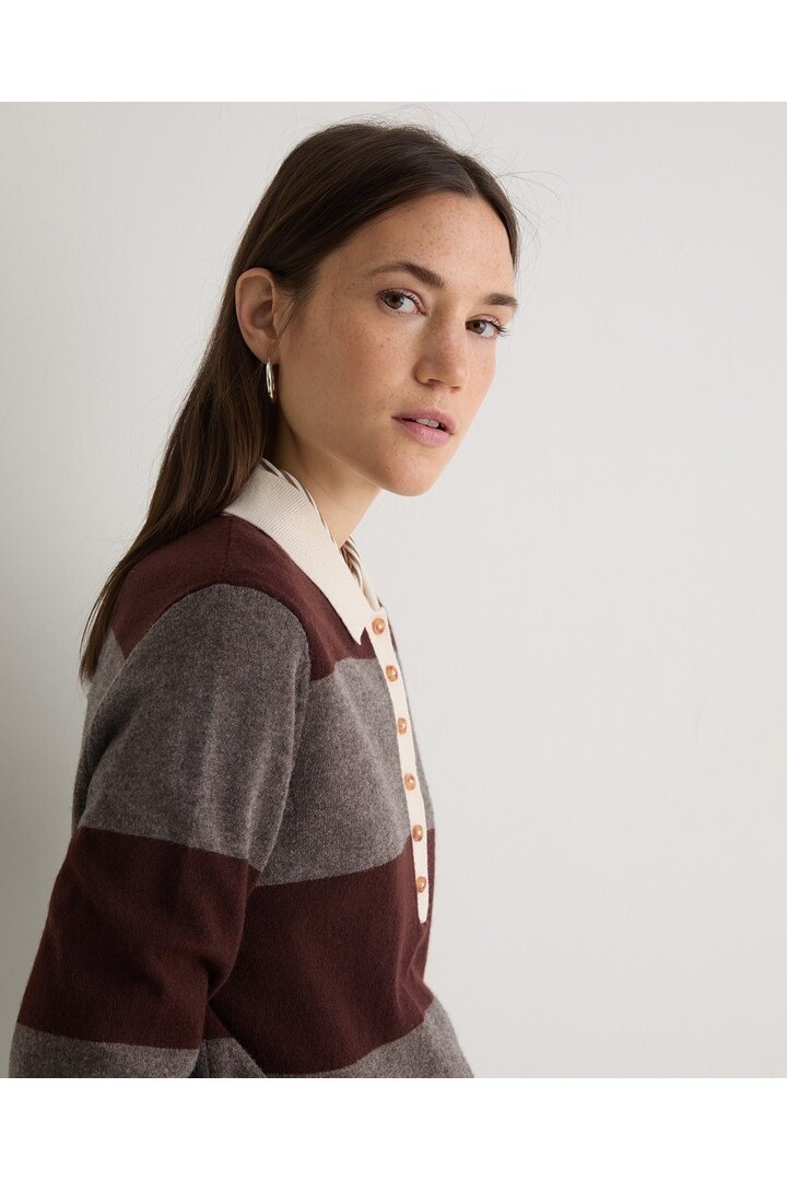 Brown striped wool-blend polo sweater