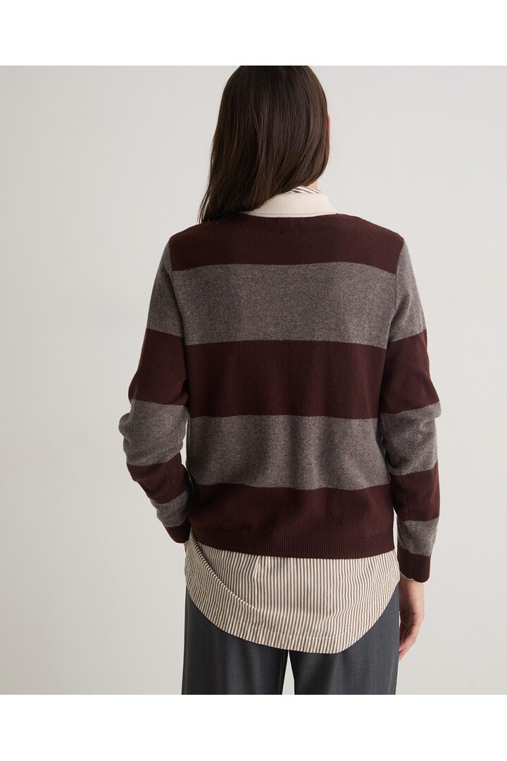Brown striped wool-blend polo sweater