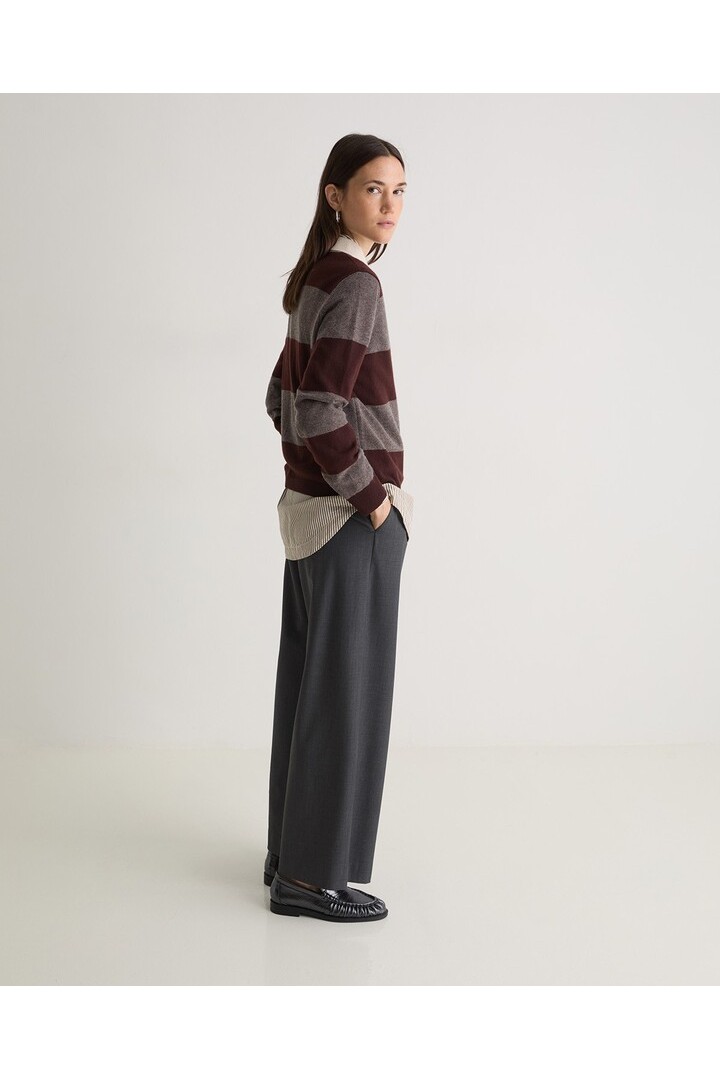 Brown striped wool-blend polo sweater