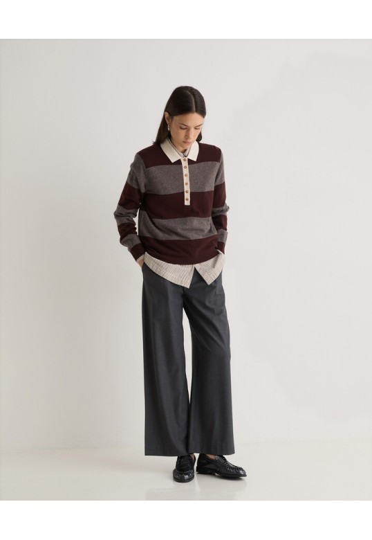 Brown striped wool-blend polo sweater