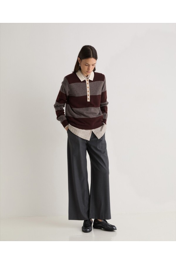 Brown striped wool-blend polo sweater