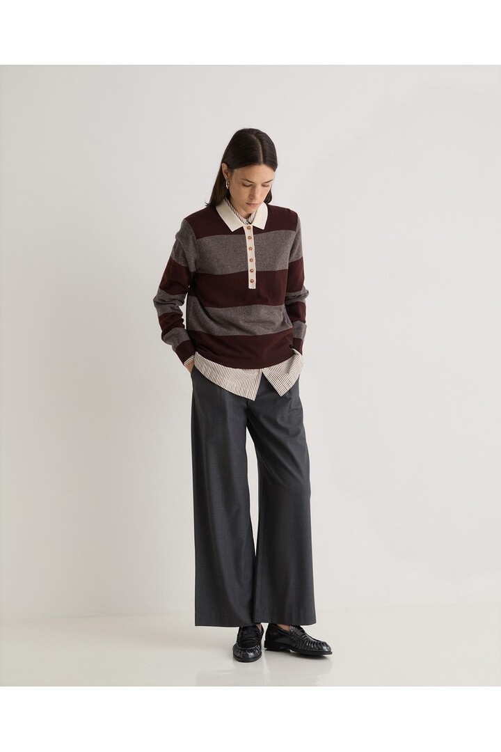 Brown striped wool-blend polo sweater