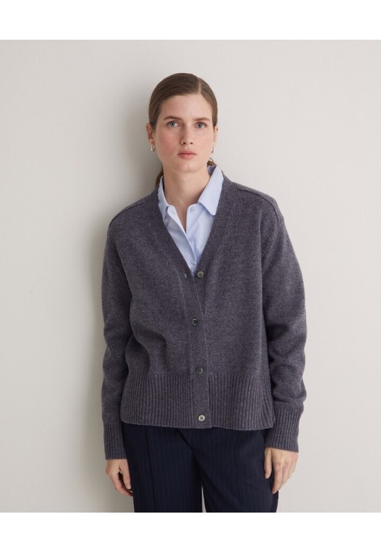 Grey wool cardigan with side slits