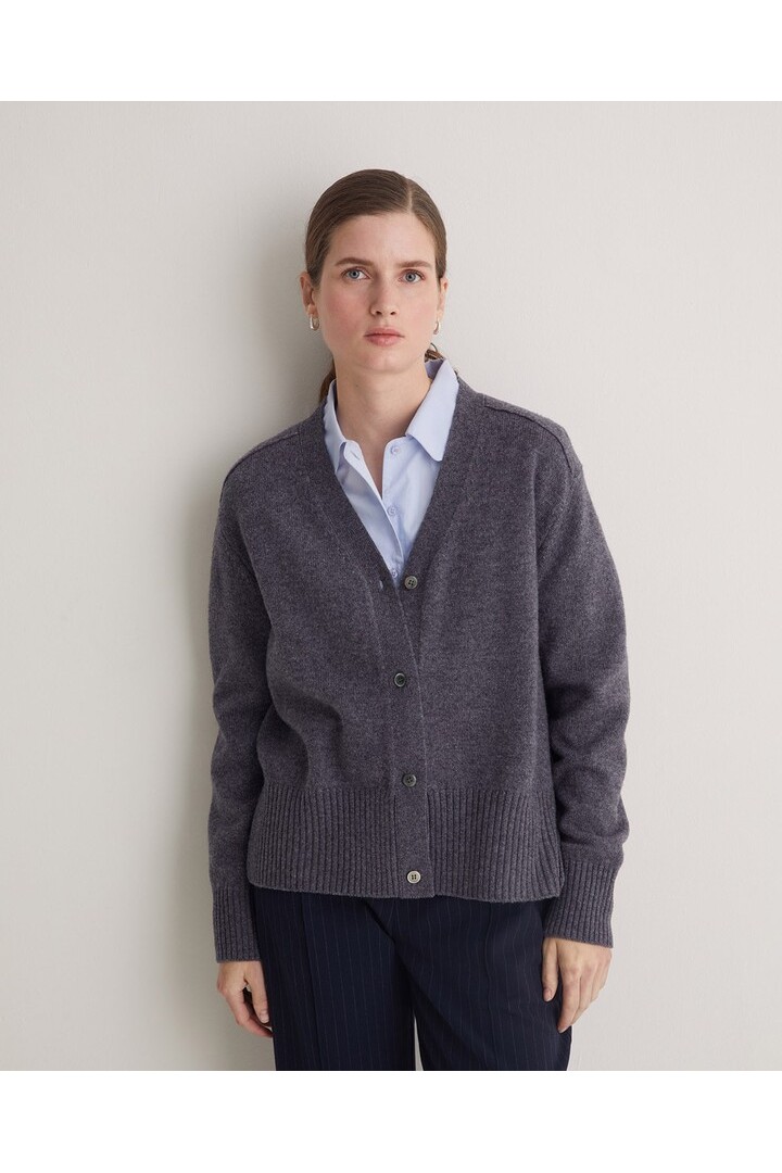 Grey wool cardigan with side slits
