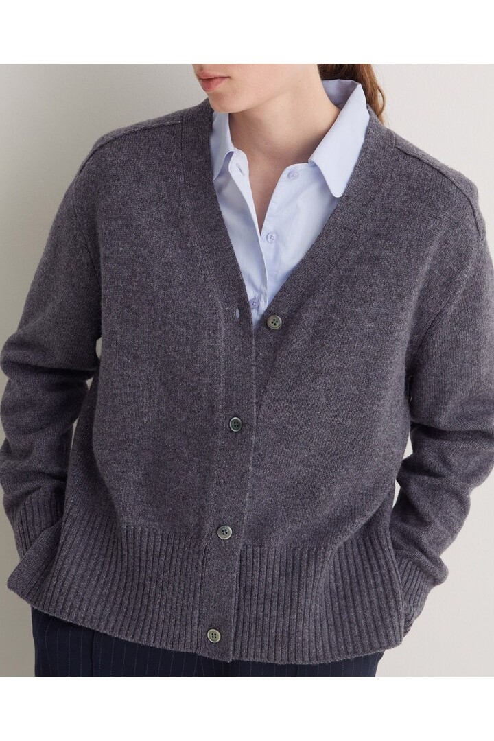 Grey wool cardigan with side slits