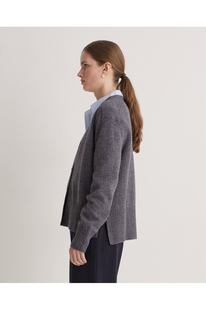 Grey wool cardigan with side slits