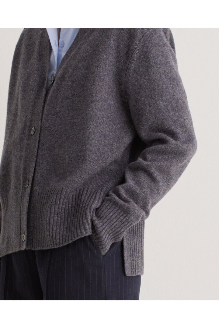 Grey wool cardigan with side slits