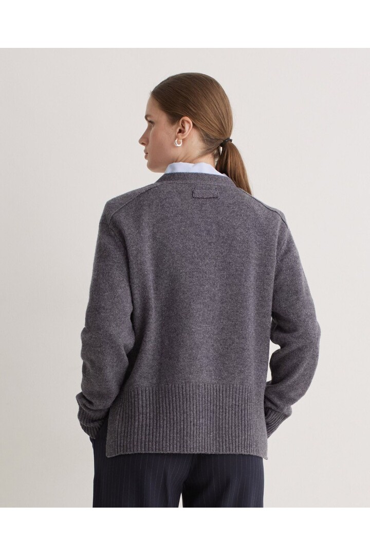 Grey wool cardigan with side slits