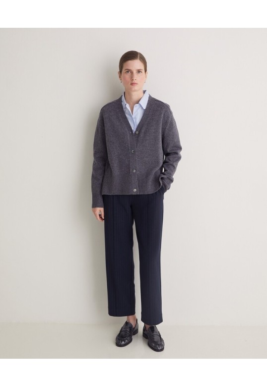 Grey wool cardigan with side slits