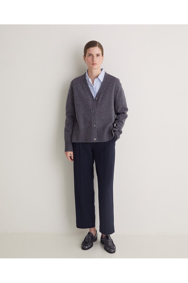 Grey wool cardigan with side slits