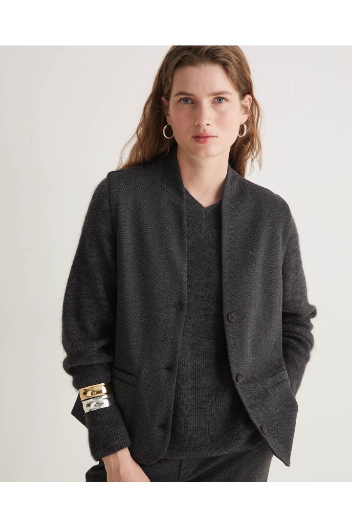 Lead-grey alpaca and wool fisherman’s-rib sweater