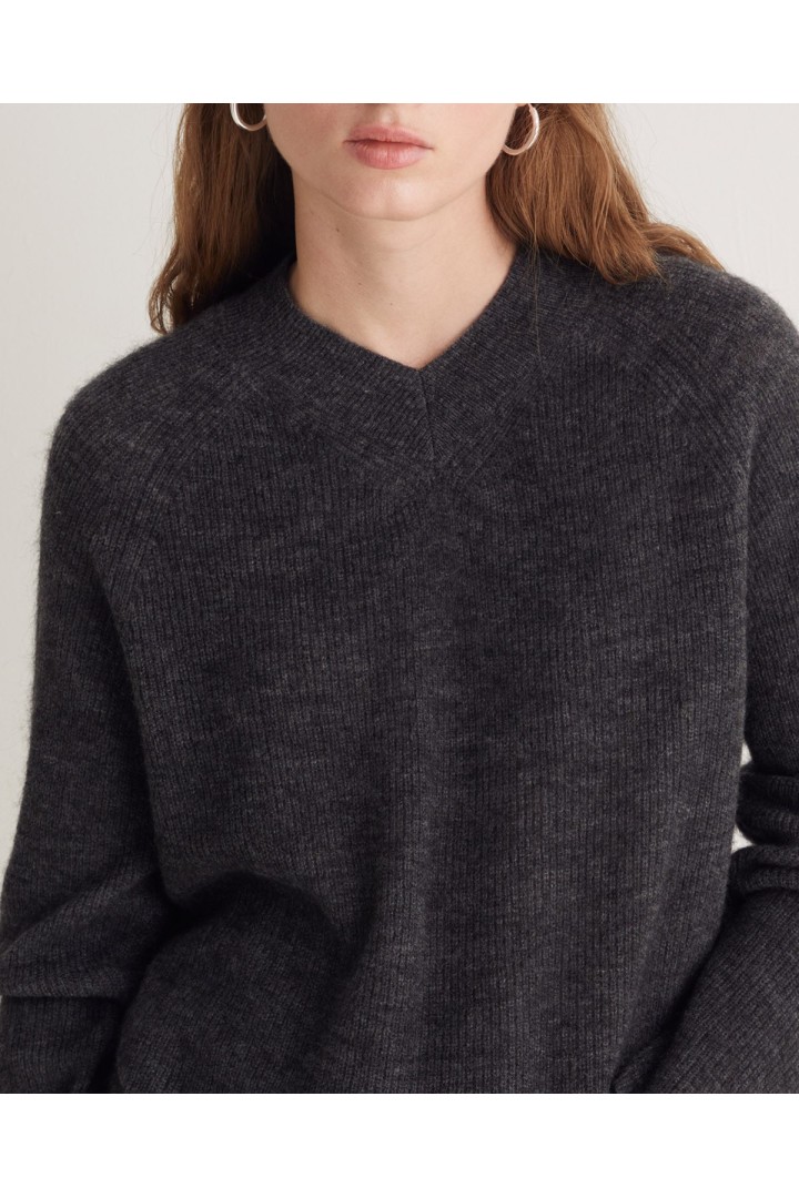 Lead-grey alpaca and wool fisherman’s-rib sweater