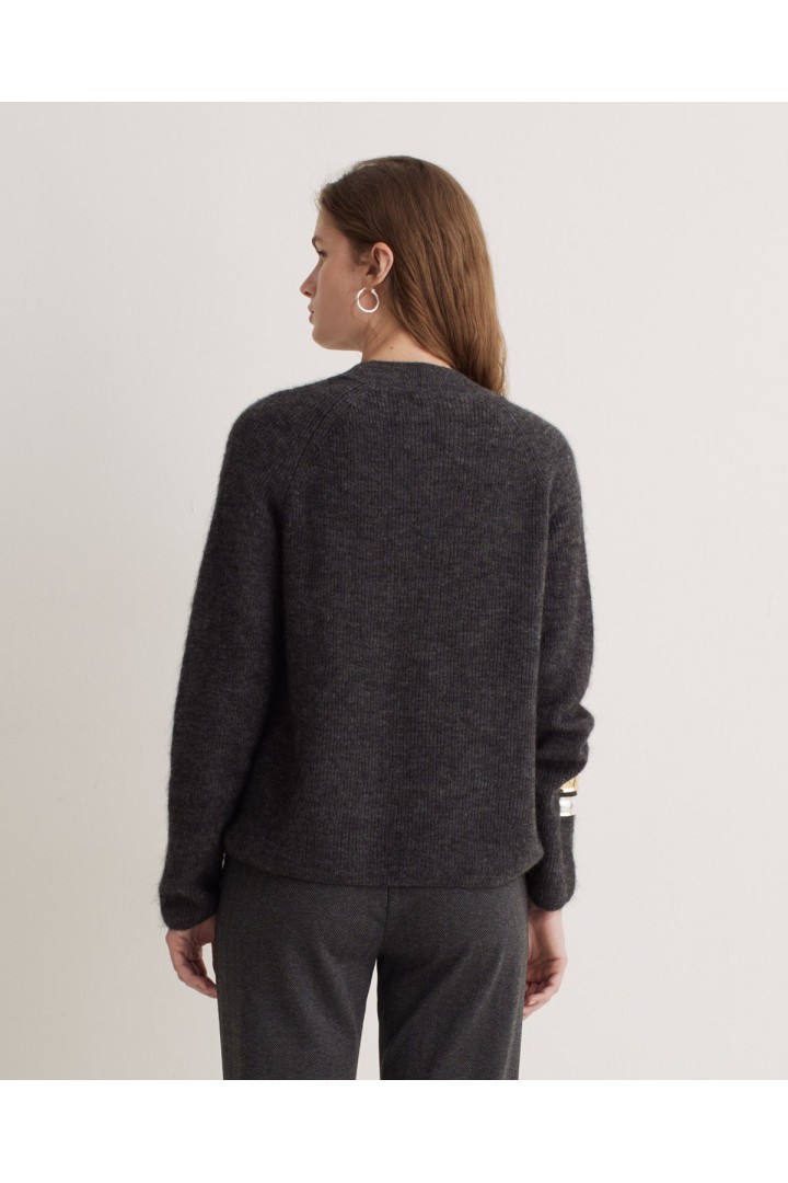 Lead-grey alpaca and wool fisherman’s-rib sweater