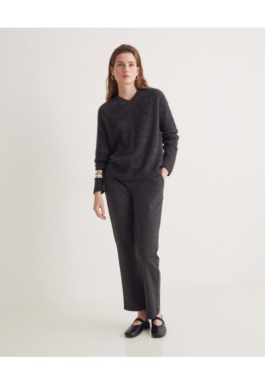 Lead-grey alpaca and wool fisherman’s-rib sweater