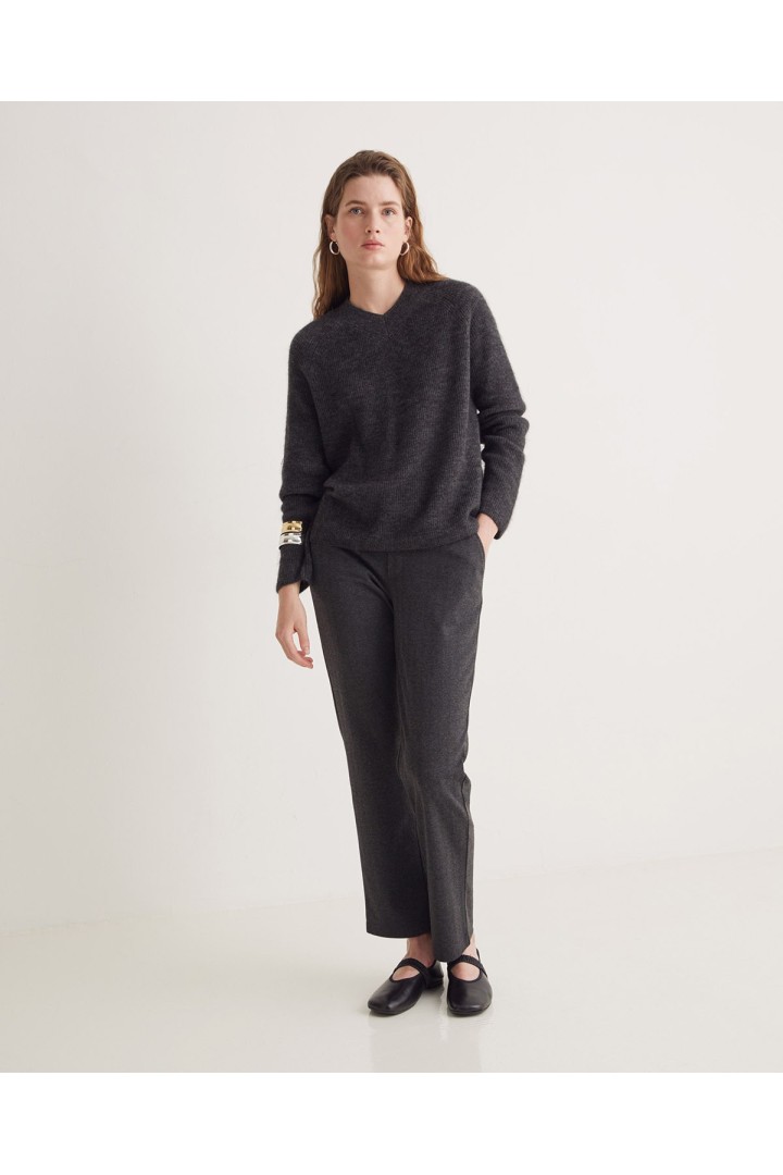 Lead-grey alpaca and wool fisherman’s-rib sweater