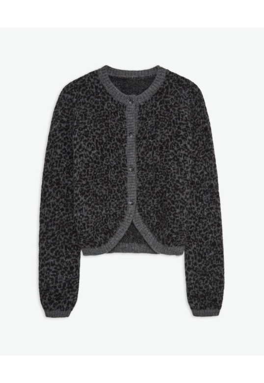 Grey leopard-print cardigan