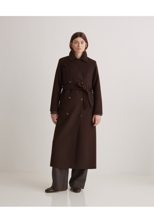 Handmade wool-blend long coat chocolate