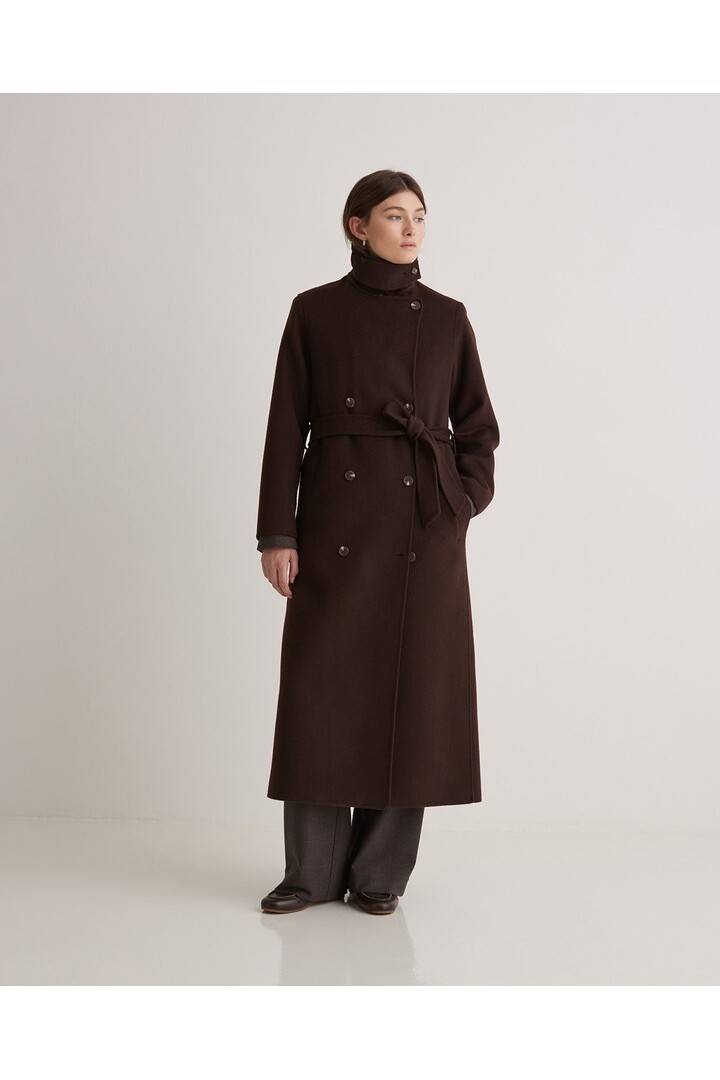 Handmade wool-blend long coat chocolate