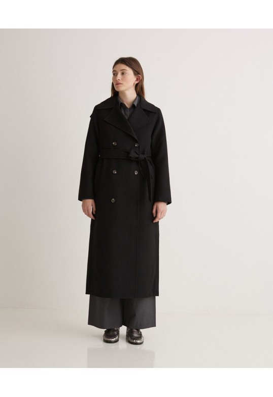 Handmade wool-blend long coat black