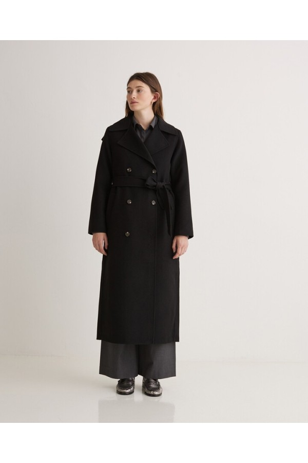 Handmade wool-blend long coat black