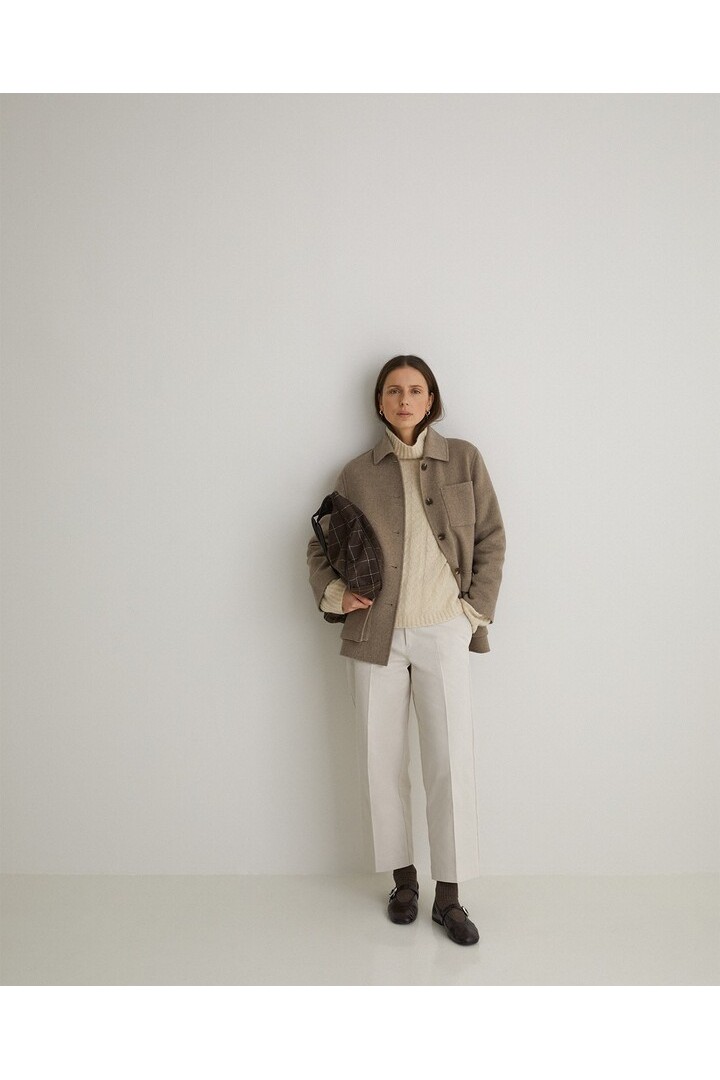 Handmade wool-blend short coat brown