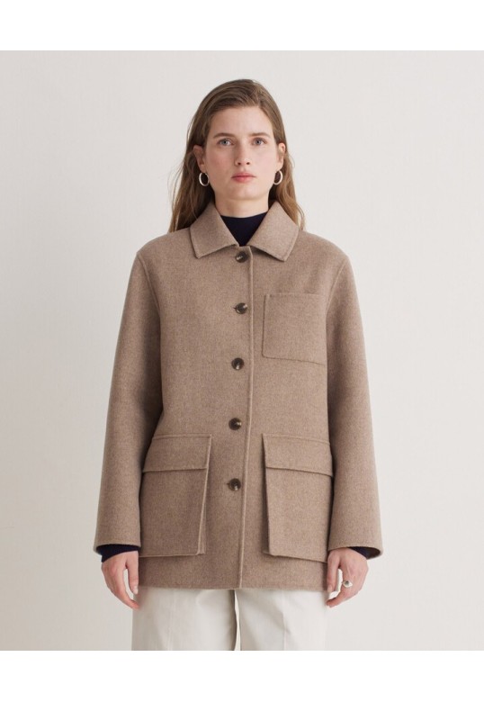 Handmade wool-blend short coat brown