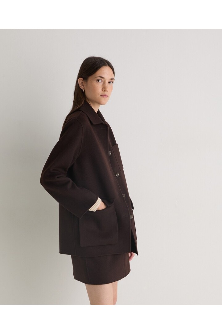 Chocolate wool-blend short coat