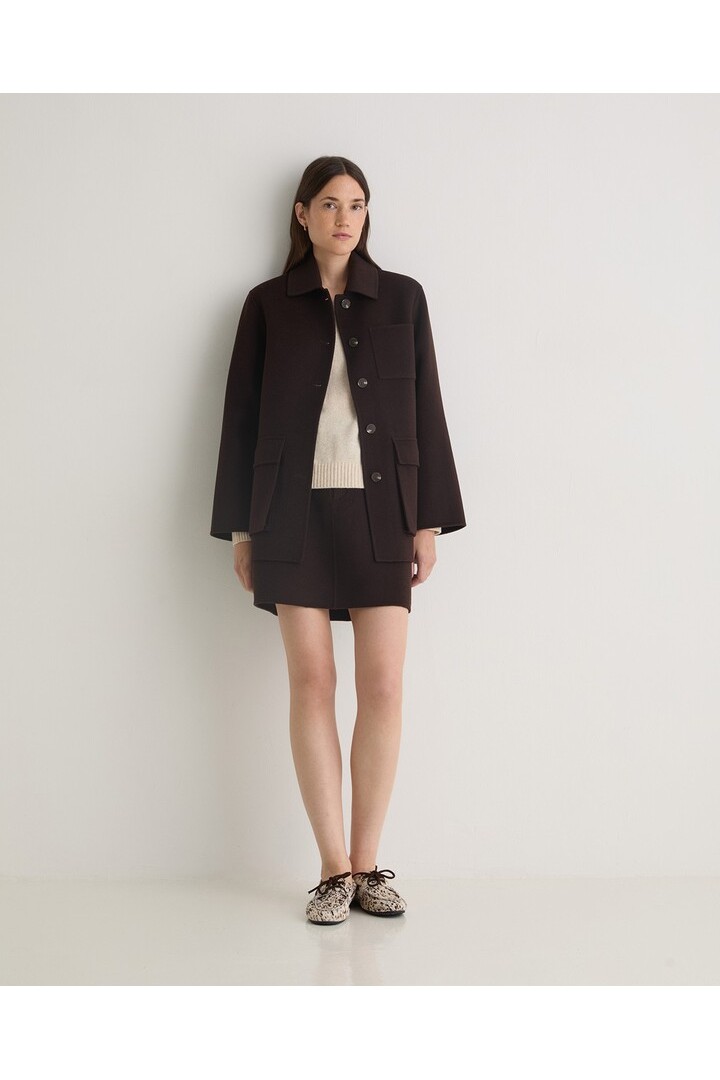 Chocolate wool-blend short coat