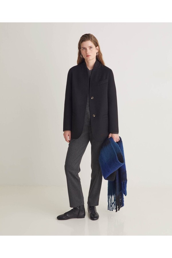 Handmade double-faced wool-blend coat black