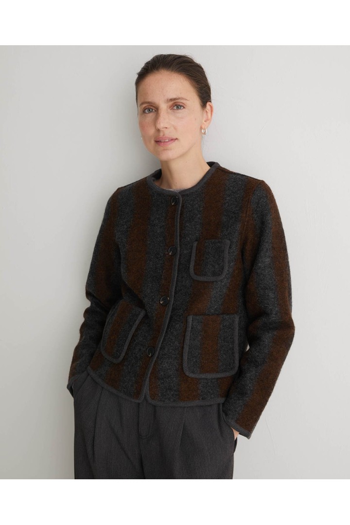 Brown Striped boiled-wool blend short jacket 