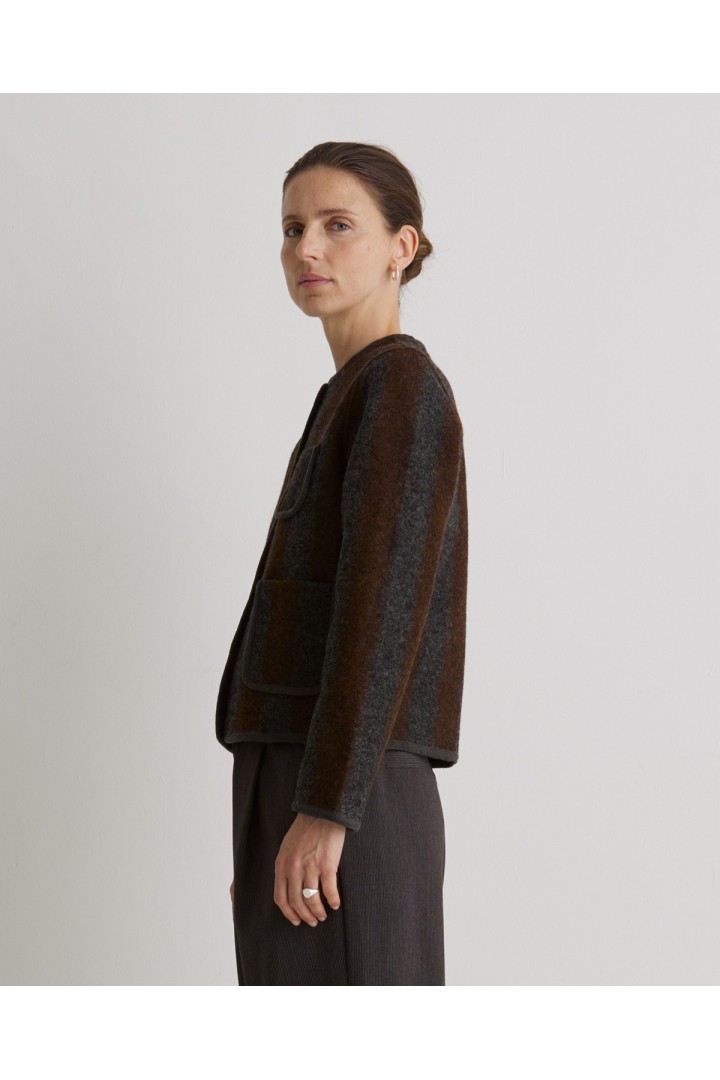 Brown Striped boiled-wool blend short jacket 