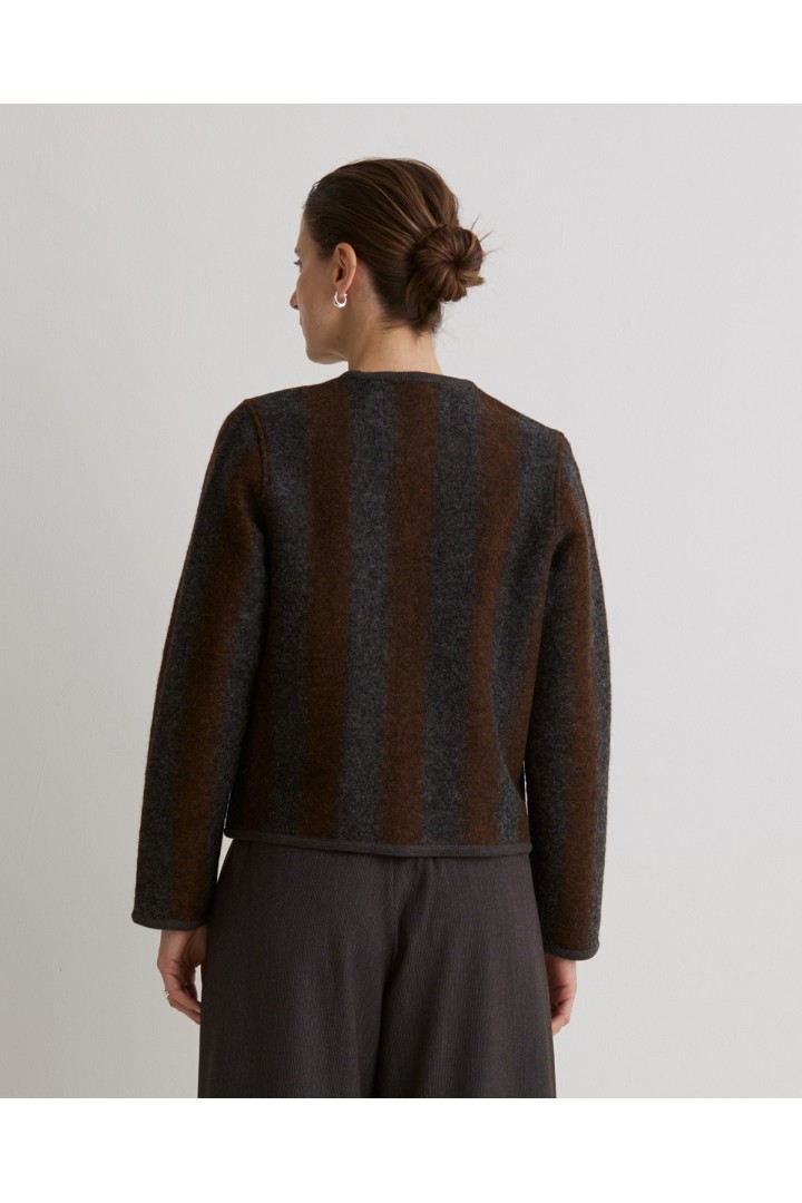 Brown Striped boiled-wool blend short jacket 