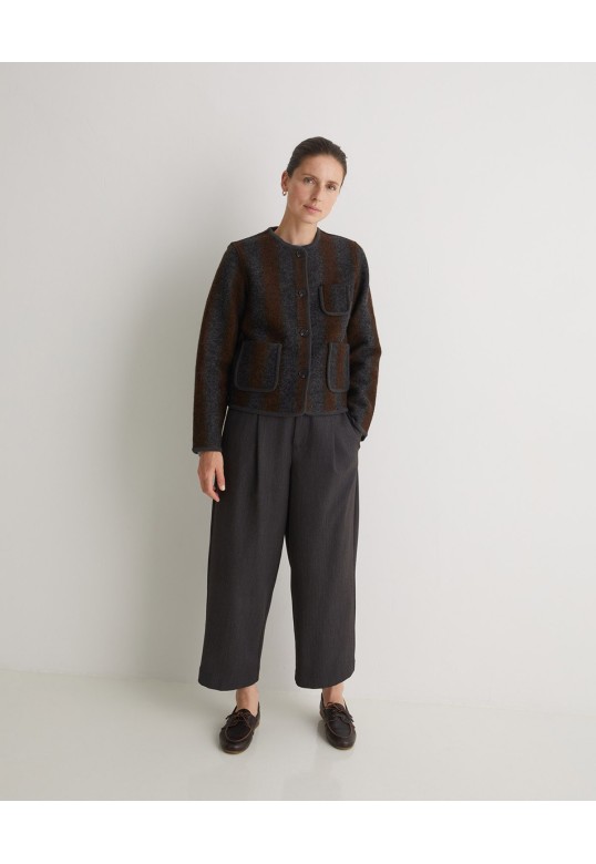 Brown Striped boiled-wool blend short jacket 