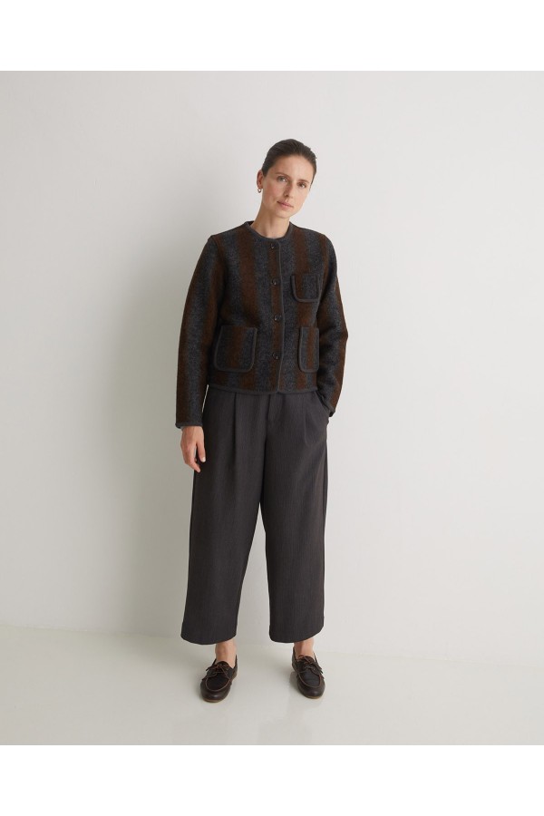 Brown Striped boiled-wool blend short jacket 
