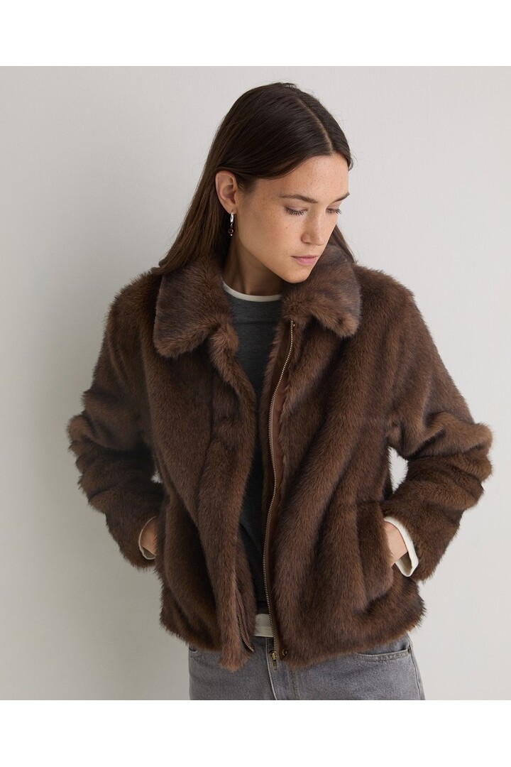 Brown faux-fur short coat