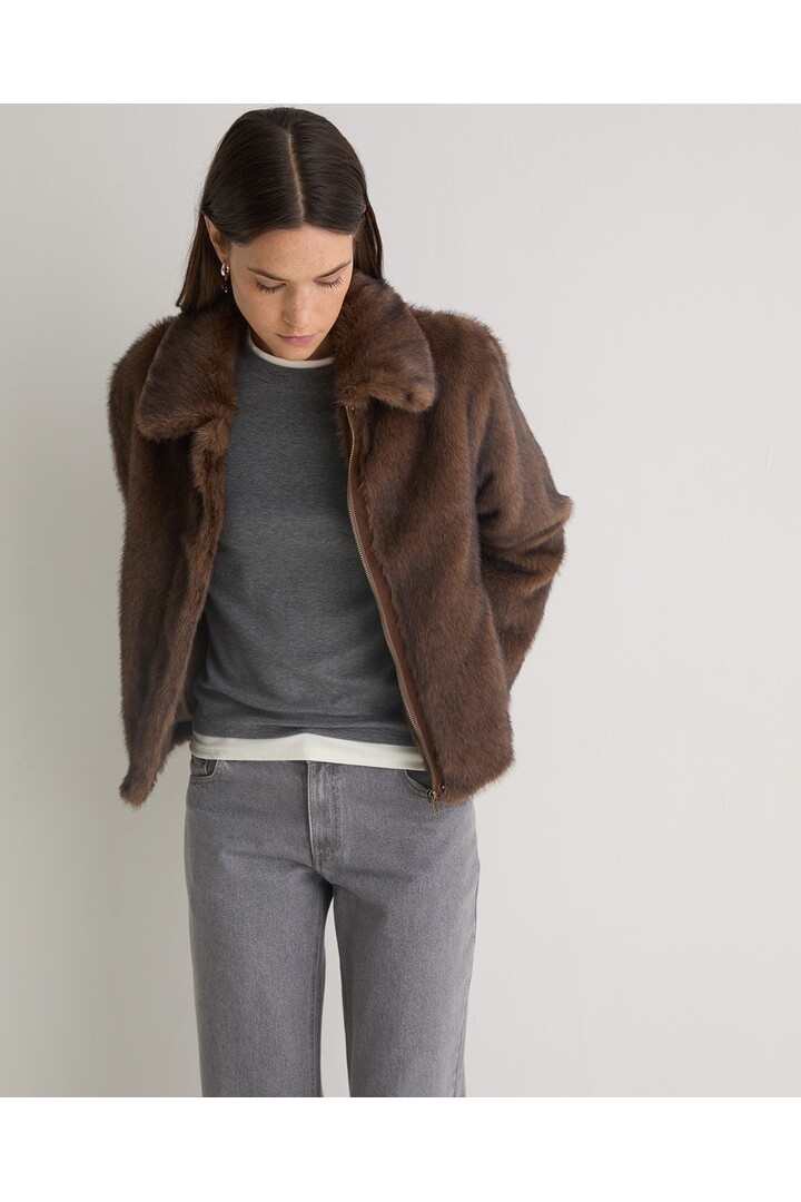 Brown faux-fur short coat