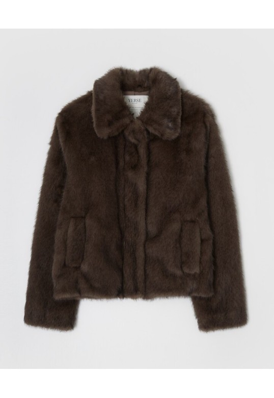 Brown faux-fur short coat