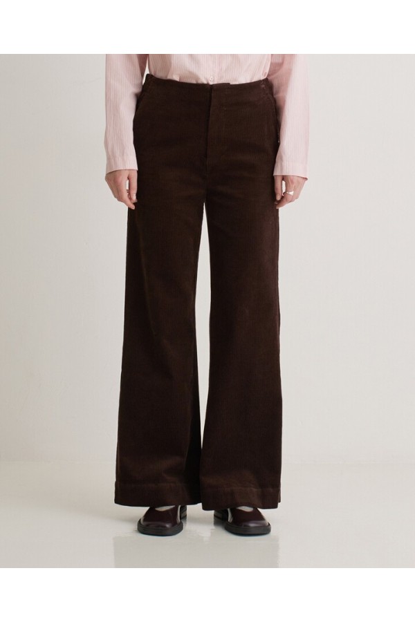 Chocolate corduroy flared trousers