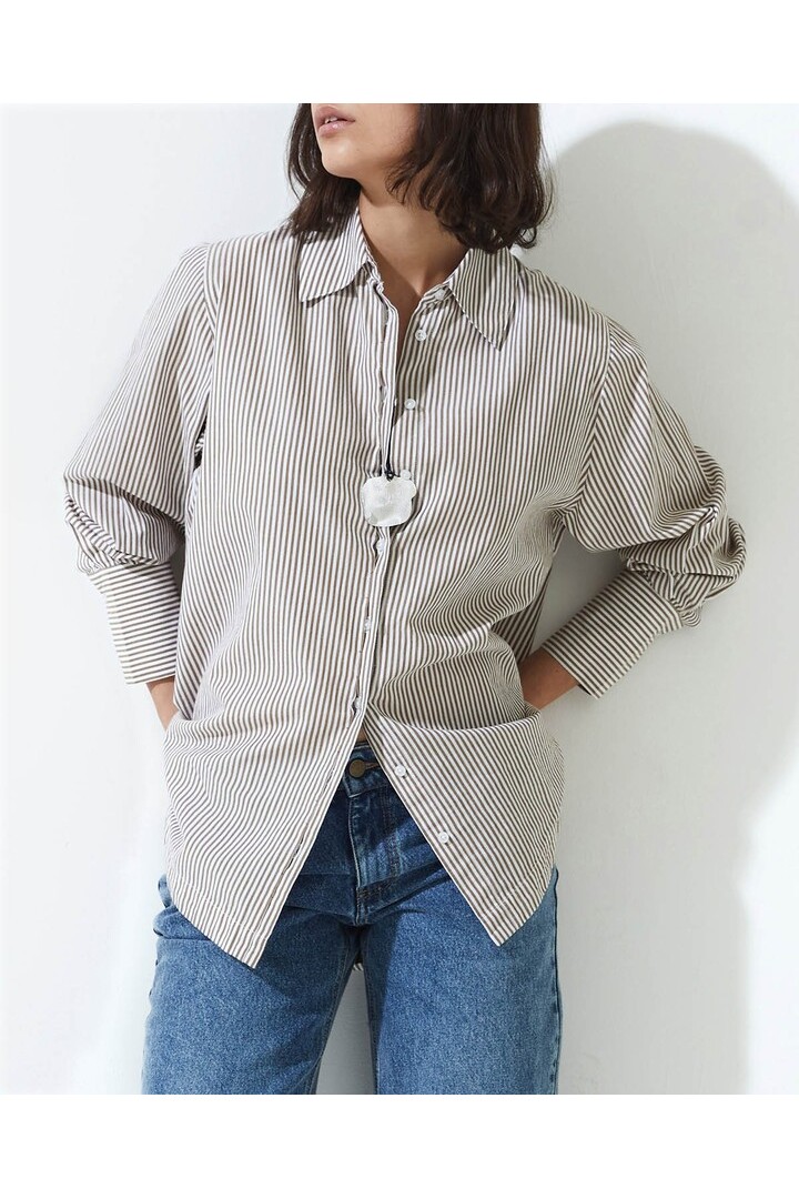 Camel striped organic-cotton poplin shirt