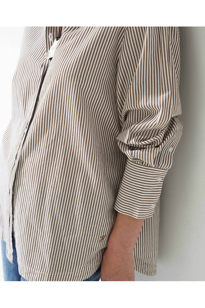 Camel striped organic-cotton poplin shirt