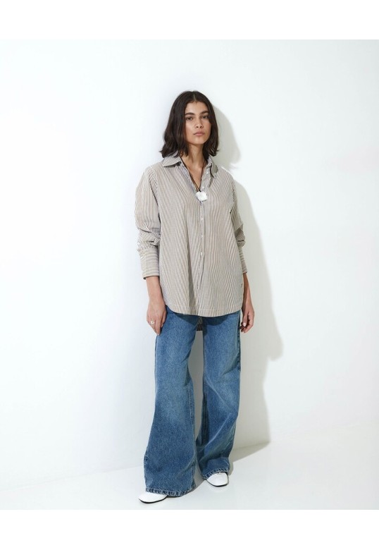 Camel striped organic-cotton poplin shirt