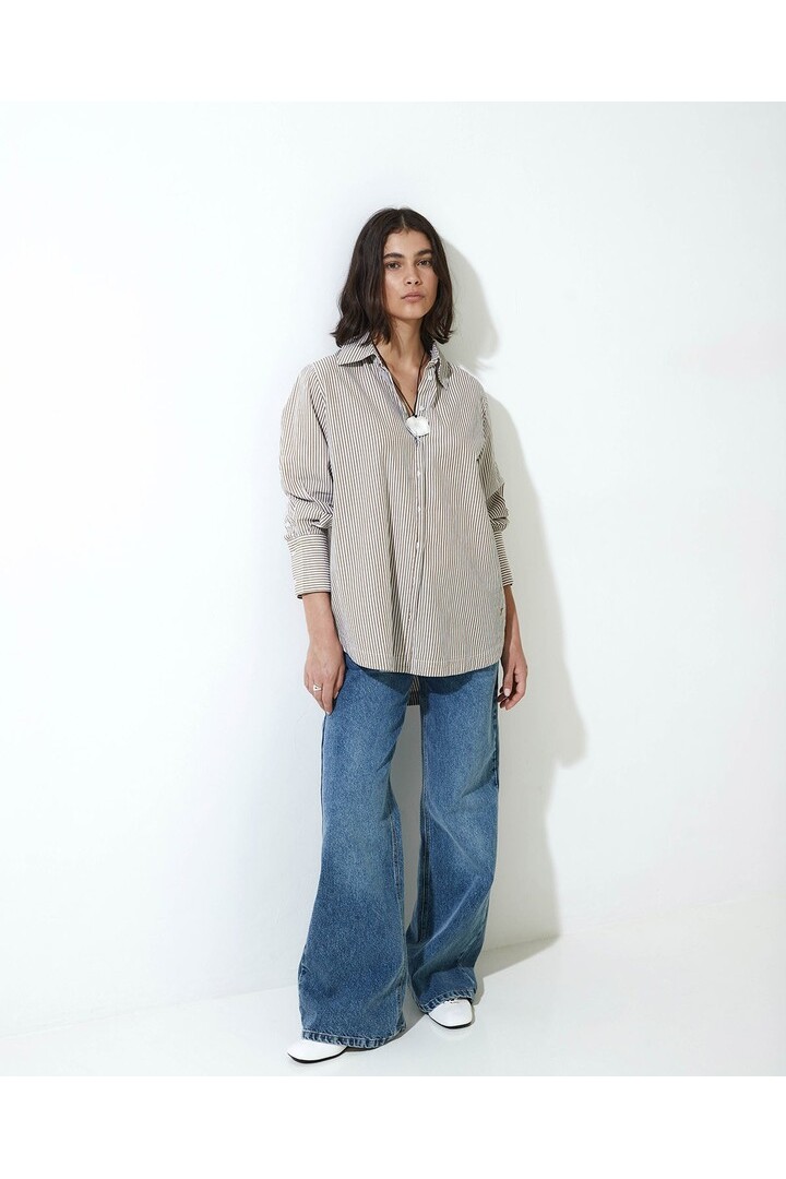 Camel striped organic-cotton poplin shirt