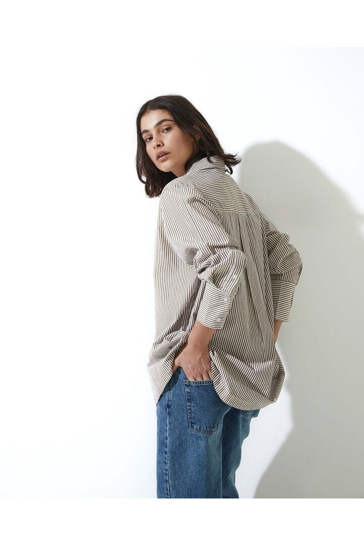 Camel striped organic-cotton poplin shirt
