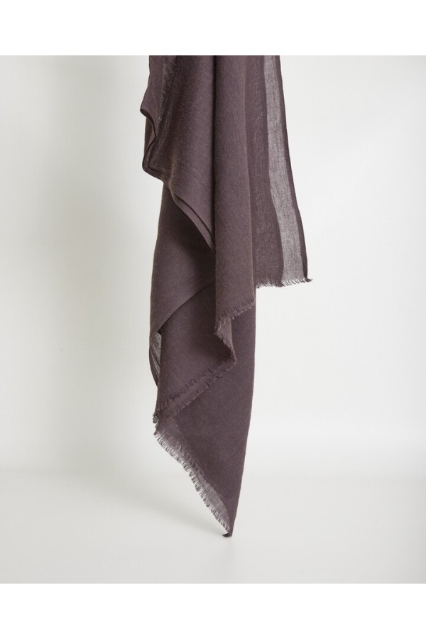 Aubergine wool-blend frayed foulard