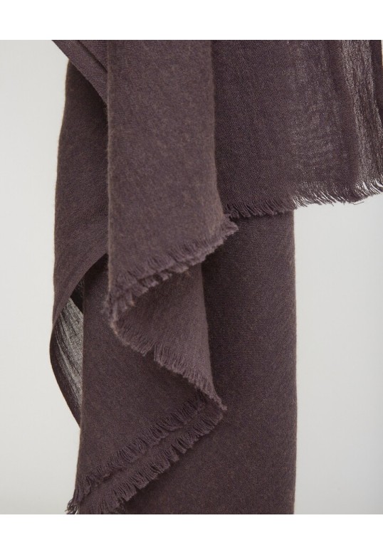Aubergine wool-blend frayed foulard