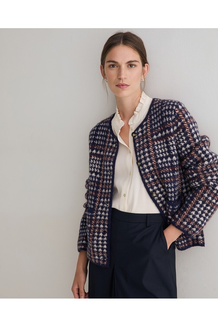 WOOL-BLEND CARDIGAN NAVY MAROON MULTICOLOR
