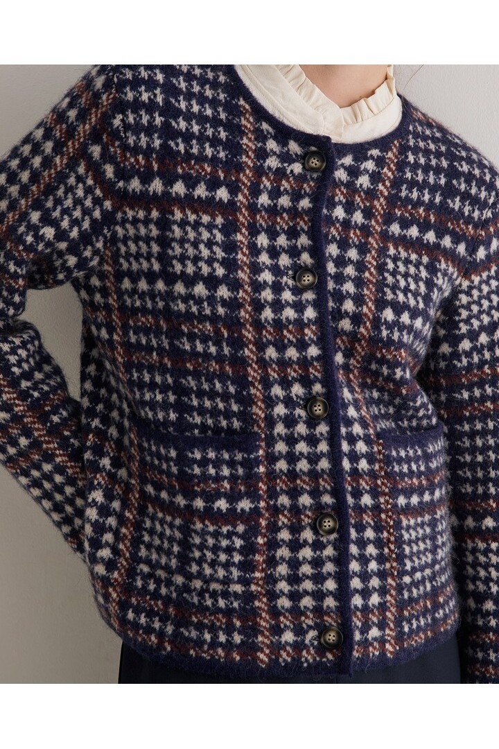 WOOL-BLEND CARDIGAN NAVY MAROON MULTICOLOR