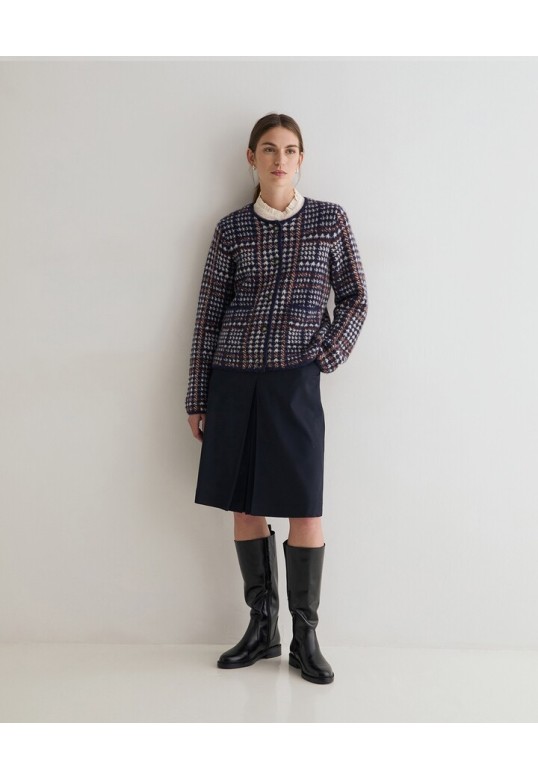 WOOL-BLEND CARDIGAN NAVY MAROON MULTICOLOR